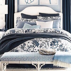 Ballard Designs Full / Queen Jardin Toile Indigo Duvet Cover Blue And White Bird